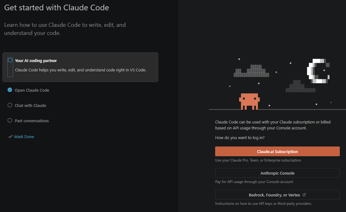 Claude Code get started screen showing the sign-in options