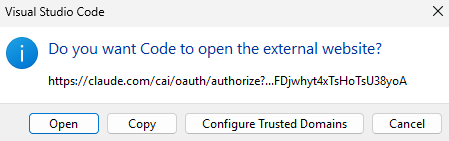 VS Code dialog asking permission to open an external website