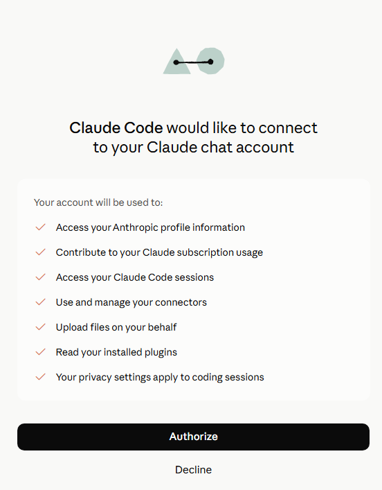 Browser authorisation page for connecting Claude Code to a Claude account