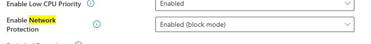 Intune Defender Antivirus policy with Enable Network Protection set to Enabled (block mode)