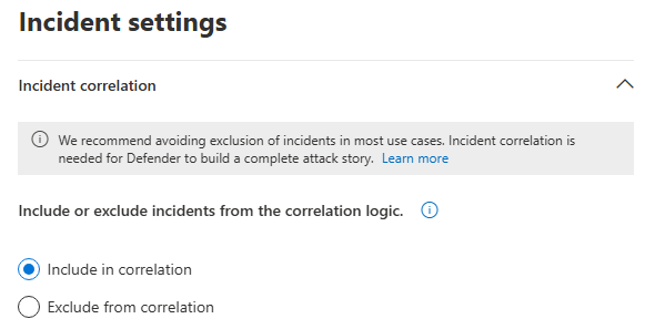 Detection rule incident settings with Include in correlation selected