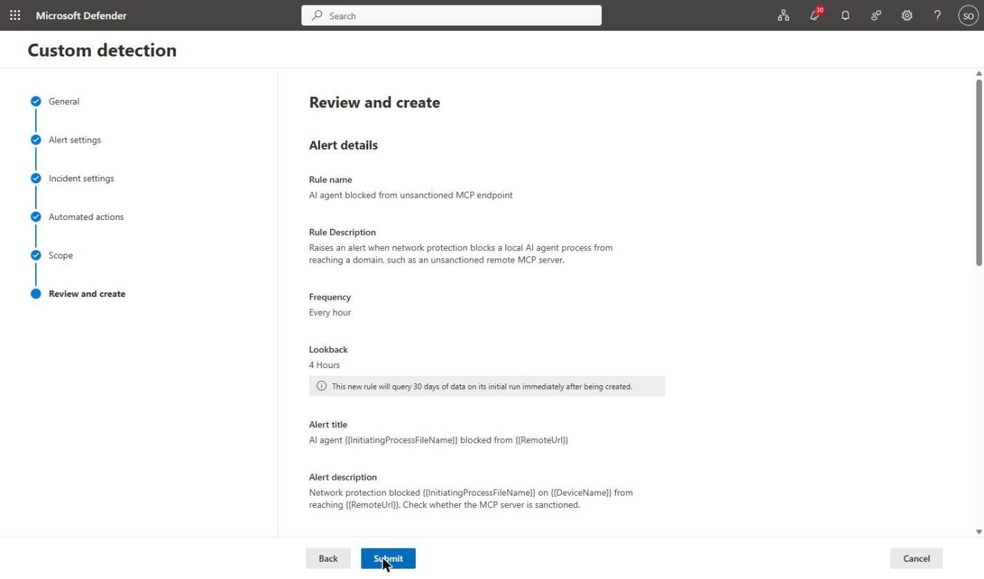 Detection rule review page: every hour, 4-hour lookback, dynamic alert title