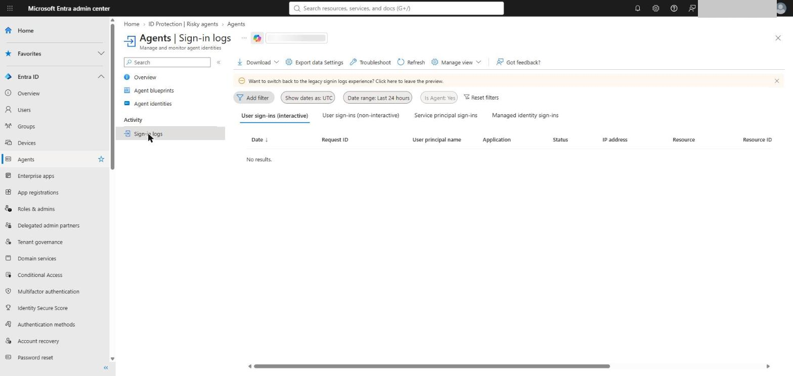 Entra > Agents > Sign-in logs